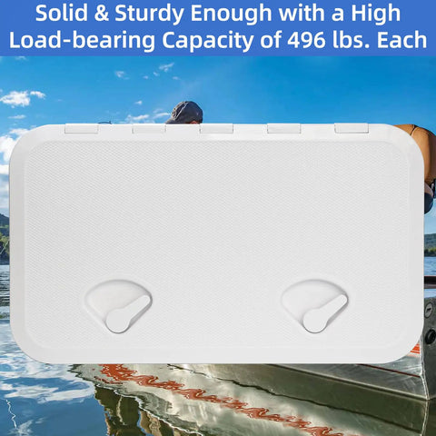 White Rectangle Boat Hatch Lid 24 By 14 Inch Deck Access Door Cover For Bass Boat John Boat Fishing Skiff Sailboat Yacht And RV Camper Van Durable Weatherproof Two Pack solid close up.