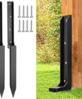 Heavy Duty Fence Post Repair Stakes Kit No Nonsense Solid One Eighth Inch Thickened Carbon Steel One Piece Ground Anchor For Repairing Leaning Privacy Fence And Mailbox Posts Black 2 Pack with screws