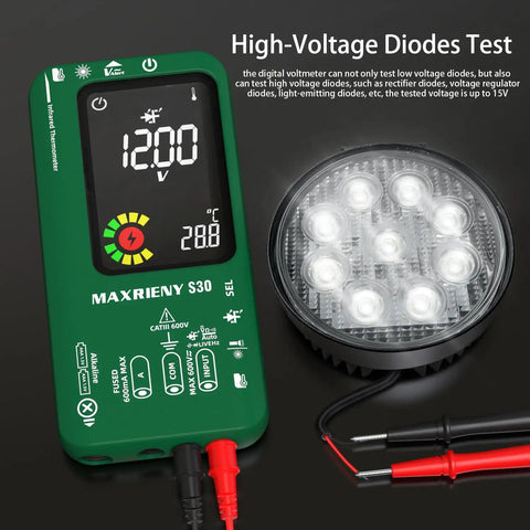 Digital Multimeter With Infrared Thermometer And Rechargeable Battery, 9999 Counts Voltmeter next to LED diode tester