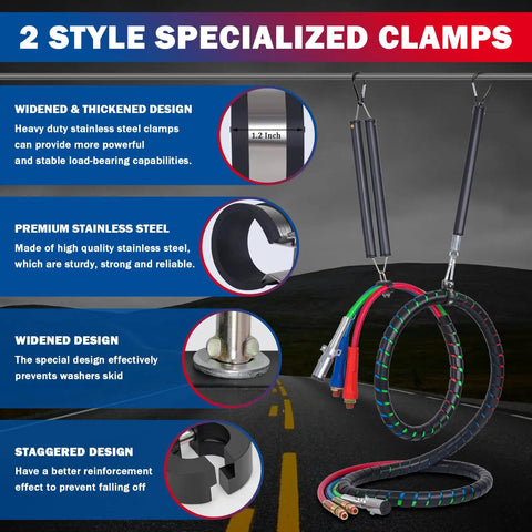 Heavy Duty Semi Truck Air Lines Kit With 12 Ft Red And Blue 3 In 1 ABS Power Line Air Hoses, Double Tender Spring Kit, Stainless Steel Clamps