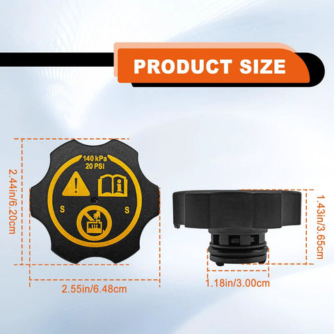 Radiator Expansion Tank Cap Replacement Fits Chevy GMC Cadillac Buick Saab Dodge Jeep Compatible With 13502509 68249136AA 316702182 And Other Related Part Numbers Durable Coolant Reservoir Cap For Reliable Pressure Seal, showing size dimensions of cap