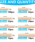 All-In-One 284 Piece Wood Dowel Kit With Eight Sizes And Drill Bits One Quarter Inch Five Sixteenth Inch Three Eighths Inch