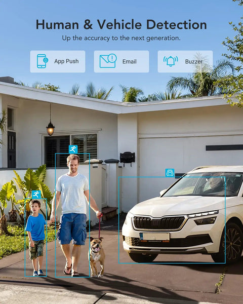 Home security interface on driveway with AI detection from 3K Lite 8CH 5 in 1 Hybrid DVR Recorder With 1TB Hard Drive H265 Plus AI Motion Detection