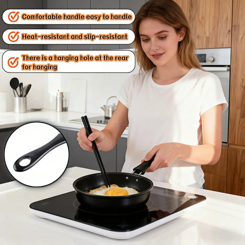 Person cooking egg in 4.7 Inch Mini Frying Pan Nonstick For One Egg Breakfast With Hanging Hole Flat Bottom Pan For Gas Induction And Electric Stoves