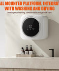 No Sweat Mini Portable Washer And Dryer Combo Runs Front Load Wash Cycle With Digital Display on wall above countertop.