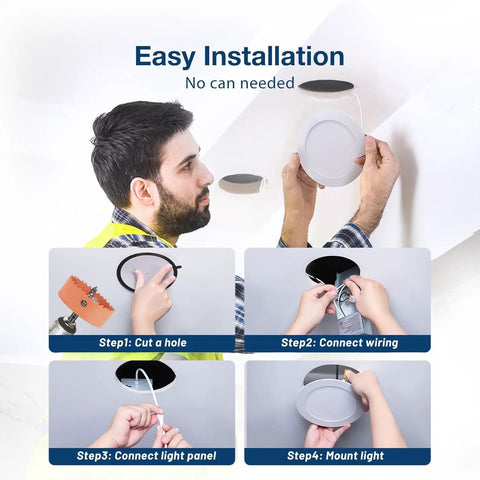 Installation steps for 2 Pack 6 Inch Led Recessed Ceiling Lights With Slim Wafer Profile And Built In Junction Box.