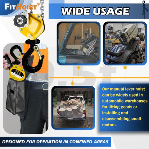Half Ton Manual Lever Chain Hoist With 1100 Lb Capacity, 10 Ft Lift, G80 Alloy Steel Chain, 2 Heavy Duty Hooks in use