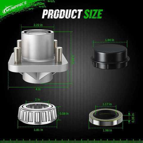 Front Wheel Hub Assembly 2 Pack For PDS And TXT Medalist Golf Carts 2001 To 2013 Gas Or Electric With Dust Cover Bearings OEM Replacement 70895G01 L44643 with dimensions