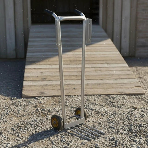Two Wheel Manual Push Cart With Durable Metal Frame And Black Grip Handles, Easy Hand Truck For Moving Stacked Items, Utility Cart For Craft Fairs, Shows, Storage Units And Home Use on gravel