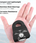 Person holding Lightweight Aluminum Pulley 20kN 8 To 12mm Single Swing Rigging Pulley For Arborist And Backyard Zipline Trolleys