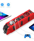 Plug And Play 200W Car Power Inverter Dc 12V To 110V Ac Converter With Dual Outlets Four Quick Charge Usb Ports And Type C Adapter close-up with two devices charging.
