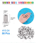 Premium 50 Piece 10-24 Unc 304 Stainless Steel Rivet Nuts Flat Head Threaded Inserts shown with dimensions for auto mods.