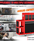 Heavy Duty 8 Drawer Rolling Tool Chest With 3 In 1 Modular Toolbox Set And Detachable Four Wheel Utility Cart, lockable red steel cabinet