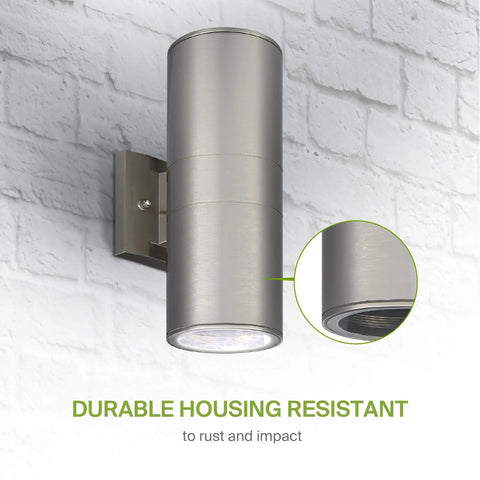 Two Light Outdoor Wall Light Fixtures Dope Dual Up Down Cylinder Sconce 120V E26 Sockets Weatherproof Steel Exterior Lighting For Front Door Porch Patio Works With LED CFL Incandescent Bulbs 2 Pack