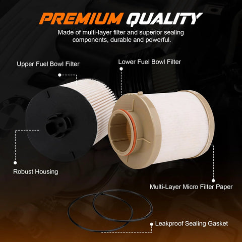 Ford 6.4L Powerstroke Diesel Beefed Up Fuel Filter Kit with Upper and Lower Lifter Pump Filter Set components display