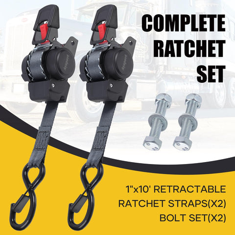 Beefy Retractable Transom Tie Down Straps 1 Inch By 10 Feet Bolt On Ratchet Straps For Cargo Boat Motorcycle And ATV