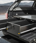 Heavy Duty 30 Inch Drawer Slides 250 Lb Capacity with locking ball bearing side mounts installed in a truck bed storage system