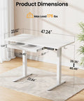 Electric Standing Desk With Drawers 48 By 24 Inch Height Adjustable Table With Four Presets For Home Office Computer Workstation With Splice Board Surface White Finish dimensions