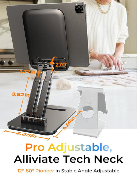 Adjustable Ipad Stand And Tablet Holder For Desk And Home Office Folds Flat For Travel Lightweight 15.2 Oz