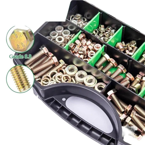 Beefy 907 Piece Metric Bolt Kit With M4 M5 M6 M8 Alloy Steel Hex Bolts Nuts And Washers in organizer case