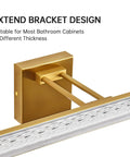 Close-up of extendable bracket on Brushed Gold 24 Inch Vanity Light With 3000K LED, Modern Bathroom Wall Fixture, Water Ripple Shade.