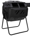 Outdoor Dual Chamber Tumbling Compost Bin With 43 Gallon Capacity, Rotating Bin Featuring Sliding Doors And Sturdy Steel Frame