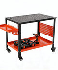 Heavy Duty Steel Welding Table With Wheels, 36 By 24 Inch Rolling Workbench for garage with tool storage shelf and wheels.