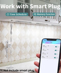 Dimmable LED Under Cabinet Lighting Kit 5000K Cool White 3 Pack 12 Inch Linkable with phone app control on kitchen backsplash.