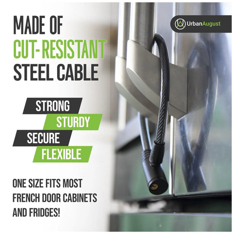 Fridge Lock 5 Pack Keyed Alike For French Door Refrigerators And Cabinets, heavy-duty stainless steel cable lock in black, easy install.