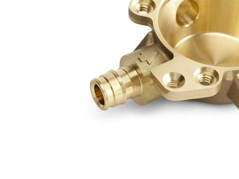 Close-up of brass component from Rite-Temp Pressure Balancing Shower Valve Body And Cartridge Kit With Loose Service Stops Project Pack