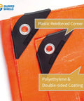 Corner of Orange Tarp 20x30 Feet Heavy Duty Lightweight 6 Mil Poly Cover Outdoor Tarpaulin with reinforced plastic eyelet.