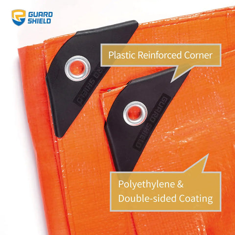 Corner of Orange Tarp 20x30 Feet Heavy Duty Lightweight 6 Mil Poly Cover Outdoor Tarpaulin with reinforced plastic eyelet.