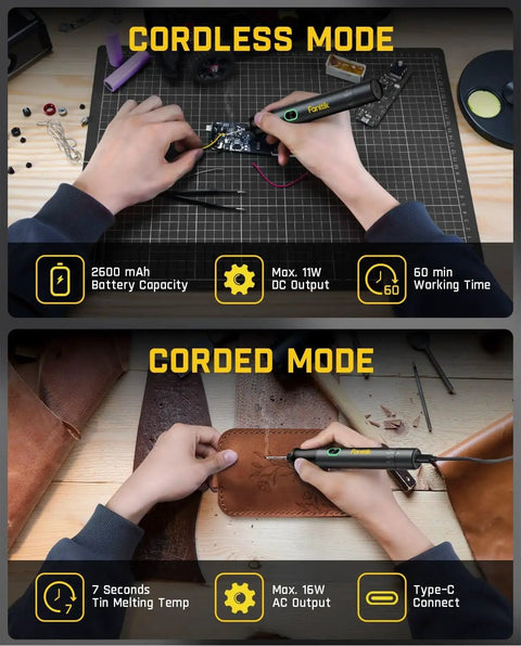 T1 Max Cordless Soldering Iron Kit with 7 Second Heat Up From 390 To 840 Fahrenheit used for precision electronics repair.