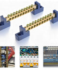 Beefy Ground Bar Kit 10 Positions For Electrical Panels Brass Terminal Block With Blue Insulated Base Marine Grade
