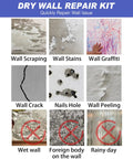 Various wall issues including cracks, nail holes, stains, and graffiti shown for a Drywall Repair Kit With Putty And Plaster Tape And Patches For Quick Crack And Nail Hole Fixes Includes 2 Inch And 4 Inch Patches Sandpaper Sponge Scraper And Nozzle Extenders For Easy No Mess DIY Home Wall Mending.