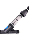 Side view of NDS PRYF 30 pressure-regulating Y-filter, 3/4 in. MPT x 3/4 in. MPT, black plastic, 200-mesh screen.