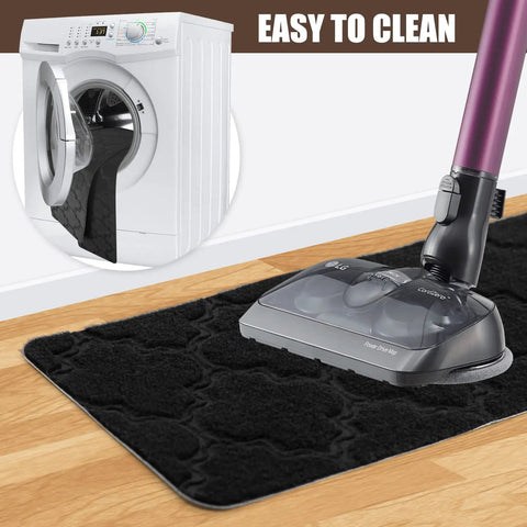Vacuum cleaner on black non slip stair treads carpet, washing machine inset; Non Slip Stair Treads Carpet For Wooden And Tile Steps 8x30 Inches 15 Pack Easy Install With Reusable Adhesive Safe For The Elderly Children And Pets visible