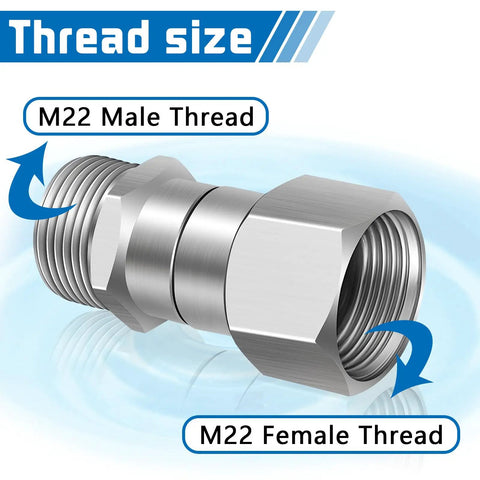 2 Pack M22 to 14mm Pressure Washer Swivel Fittings, Anti Twist Connector Joint, 360 Degree Kink Free Swivel for Gun and Hose, Stainless Steel, Handles Up To 5000 PSI M22 male to female thread