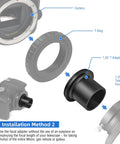 Diagram showing installation of 1.25 Inch Extendable Camera Adapter For Prime Focus Or Eyepiece Projection Astrophotography with telescopes.