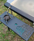 Heavy Duty Stainless Steel Mounting Bracket For Igt Side Table With Dual Slide Hooks Built Tough For Outdoor Cooking Gear Easy Rig Up And Camp Kitchen Setup with burner attached
