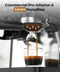 No Sweat Home Espresso Machine With Integrated Grinder And 20 Bar Pressure Pump Fast Heating Milk Frother For Creamy Foam Spacious Removable Water Tank For Bold Morning Sips And Perfect Cappuccino Pulls Black with 58MM Portafilter brewing espresso
