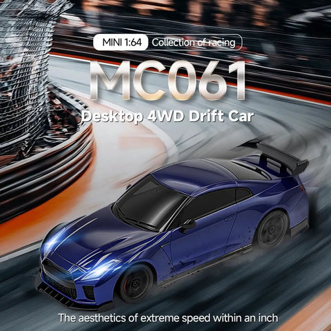1/64 Scale Drift RC Car With 2.4GHz Remote, 4WD High Speed Mini Racer For Precision Racing And Drifting, Blue model on track