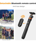 62 Inch Phone Selfie Stick Tripod With 2 In 1 Extendable Pole, Bluetooth Remote, 360 Degree Ball Head, Detachable Design