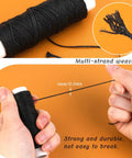 Close-up of black multi-strand weaving Waxed Thread Upholstery Kit With 32 Yards Of Durable Waxed Thread And 7 Hand Sewing Needles
