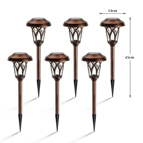 6 Pack Solar Pathway Lights Outdoor Set, Durable Metal, Glass And ABS Build, IP65 Waterproof Landscape Lights, 45cm tall