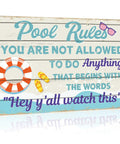 Pool Rules Sign For Outdoor Decor And Backyard Chill Vibes Durable Metal Wall Art 12 By 8 Inches With Four Pre Drilled Holes