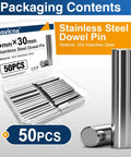 Packaging of Premium 3mm x 30mm Stainless Steel Dowel Pins 304 For Precision Alignment, 50 pcs in plastic case