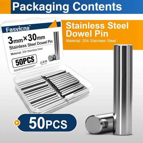 Packaging of Premium 3mm x 30mm Stainless Steel Dowel Pins 304 For Precision Alignment, 50 pcs in plastic case