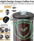 Airtight Stainless Steel Coffee Canister 39oz Large Storage Container For Coffee Beans Ground Sugar Espresso Rice Tea Flour Pods Kitchen Bar Organizer Gray Gift For Coffee Lovers with airtight seal demonstration.