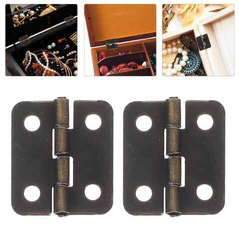 1:12 Scale Miniature Bronze Hinges Set Of 20 With 80 Screws For Dollhouse Furniture Cabinet Closet DIY Projects Antique Brass Finish 0.70 x 0.62 x 0.15 Inches displayed with jewelry boxes